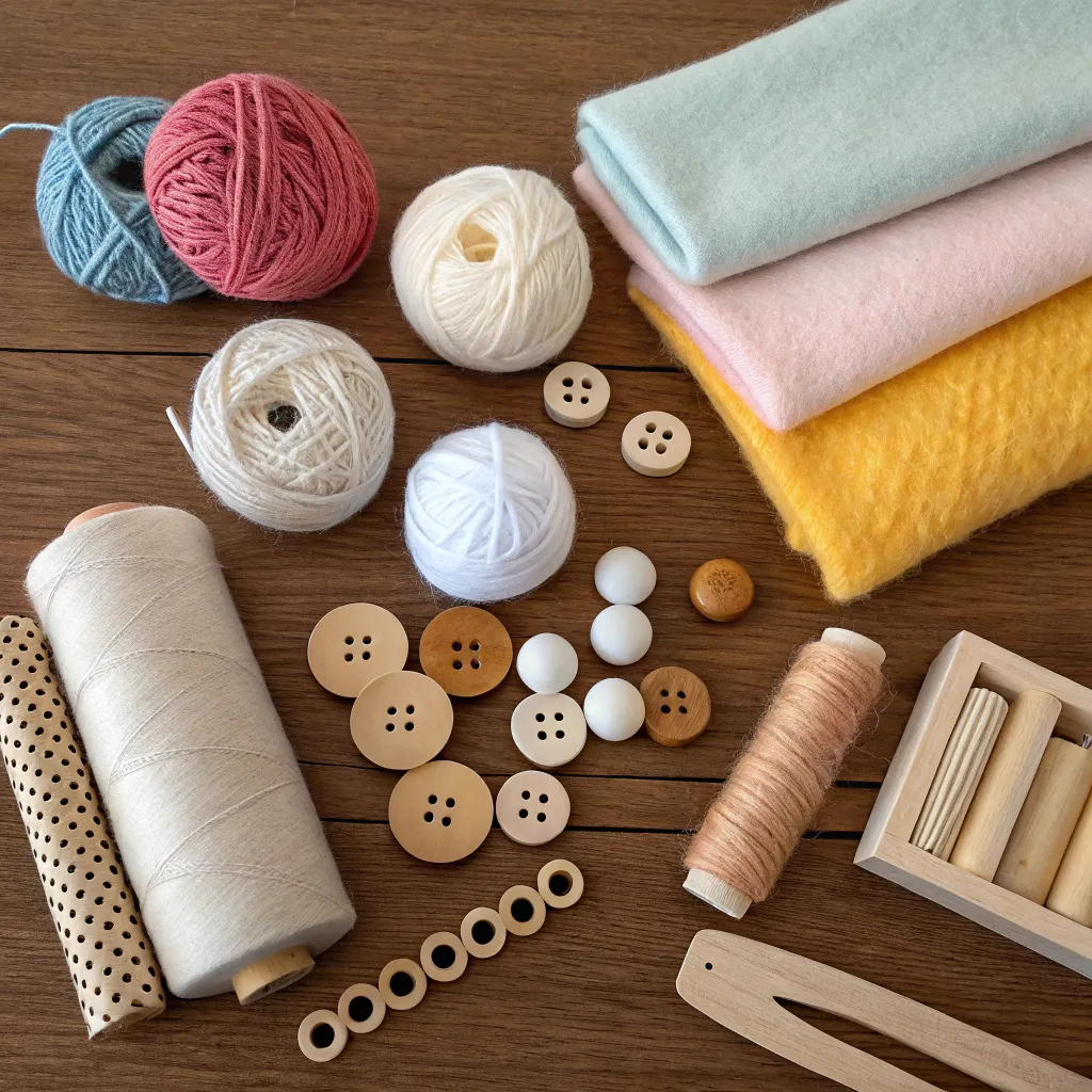 Assortment of materials used for handmade toys